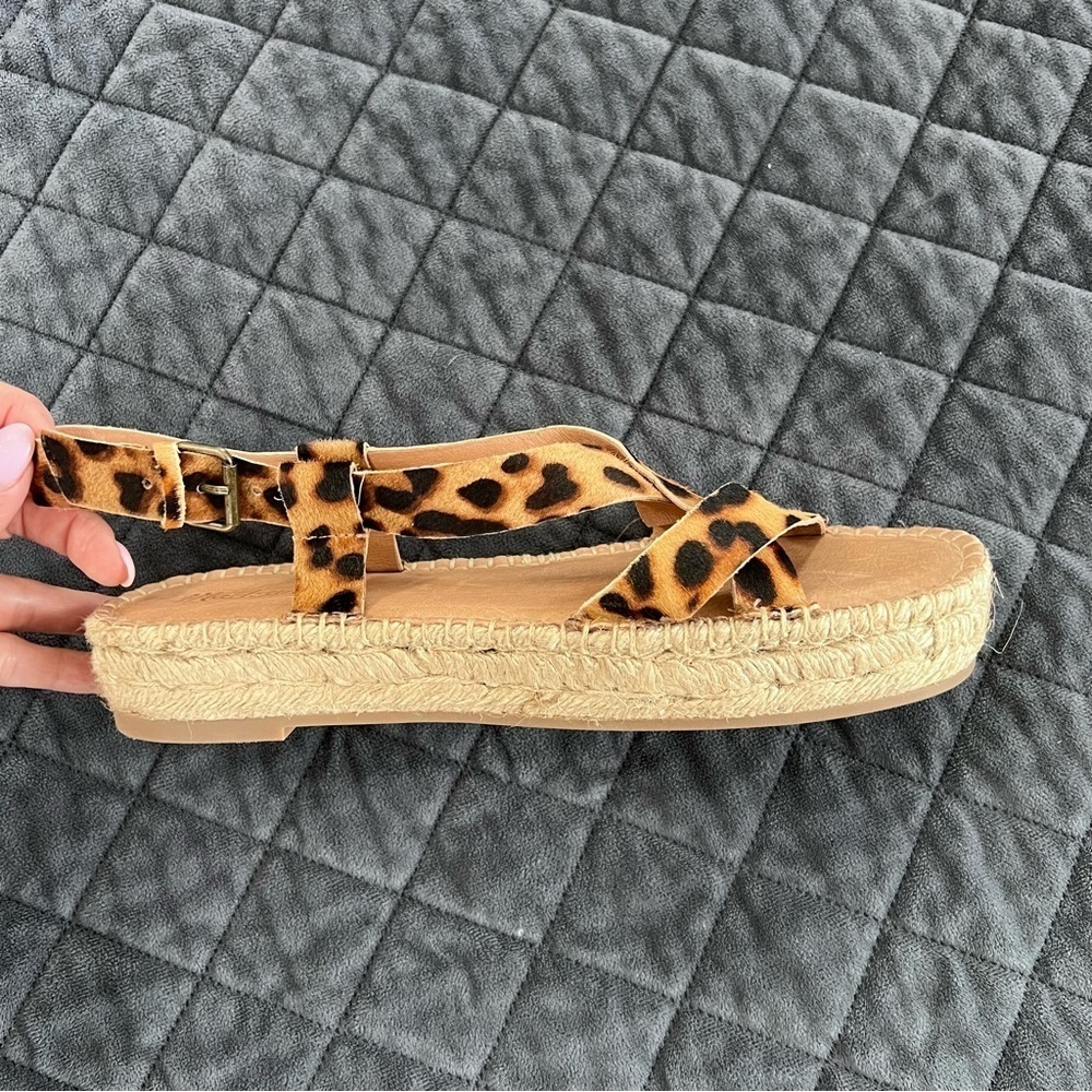 Madewell wedge Sandals Women size 9 Leopard Animal Print Malia Espadrille - Picture 2 of 12
